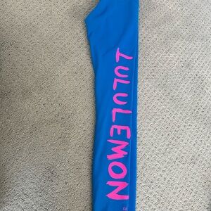 lululemon athletica Vibrant Blue Leggings with Pink Logo